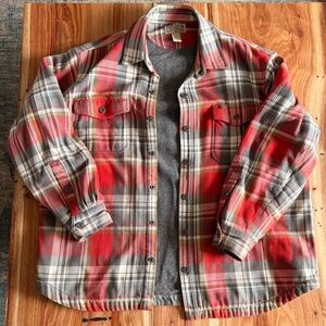 Duluth Trading Co Red and Gray Plaid Shirt Jacket